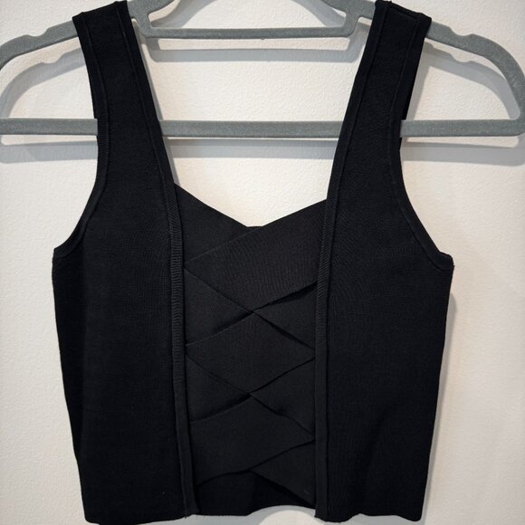 Express Black Criss Cross Crop Top - Picture 2 of 4